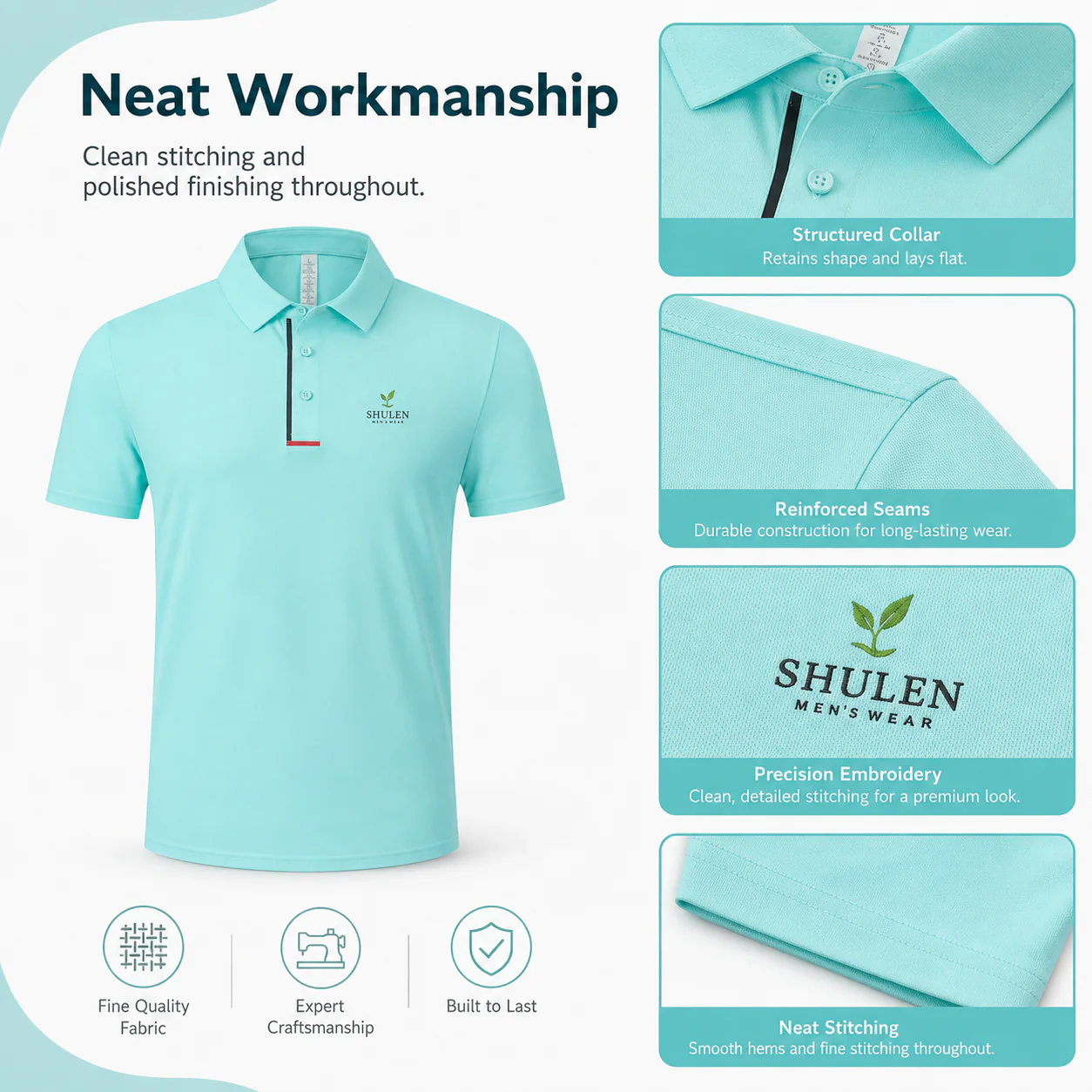 Shulen 7113 Men's Polo Shirt — Clean Shape from Collar to Hem