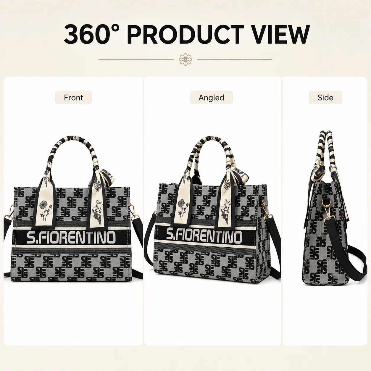 Shulen Structured Jacquard Scarf-Handle Tote — Monochrome Monogram Statement