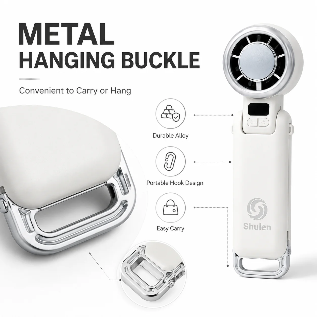 H21B High-Speed Turbine Handheld Fan — Premium Metal Hanging Buckle