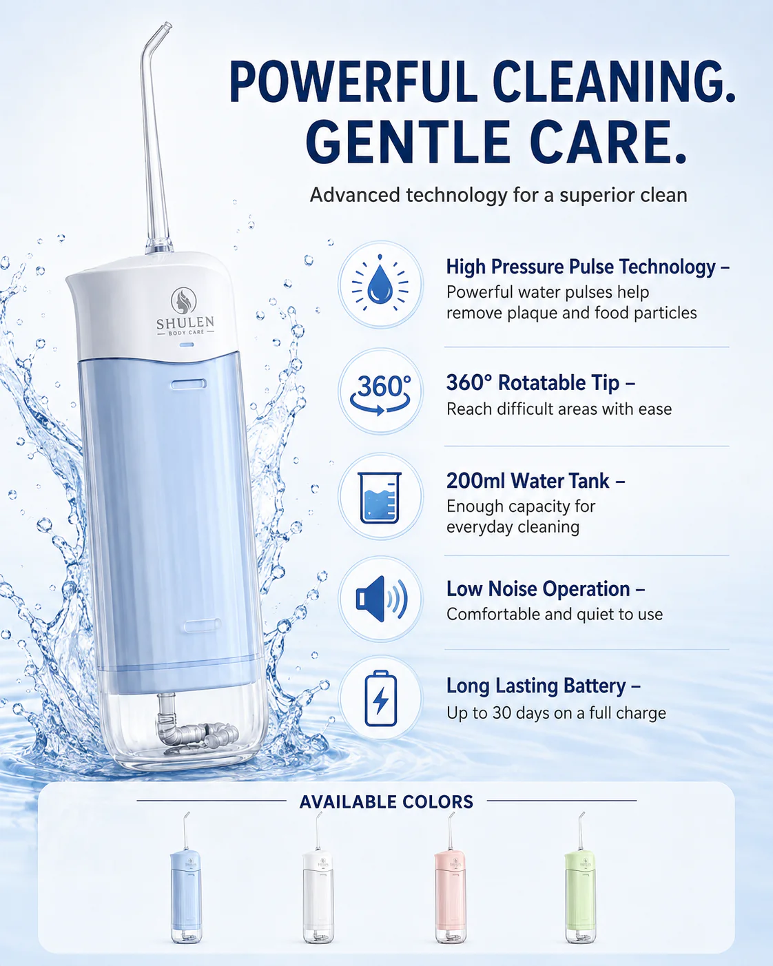 Shulen 200ml Portable Cordless Water Flosser — A Deeper Clean Beyond Brushing
